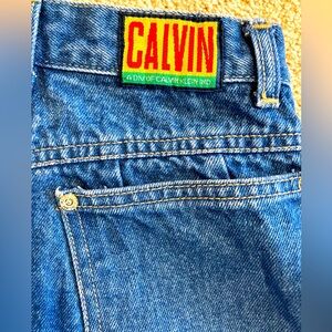 Vintage Calvin Klein Denim Jean Skirt Size 5/6 Retro Yellow Patch 1980s-90s